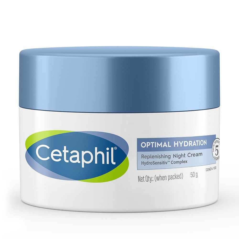 Cetaphil Optimal Hydration Replenishing Night Cream, 50g | Lightweight & Fast Absorption | Hyaluronic Acid, Blue Daisy Extract, Niacinamide