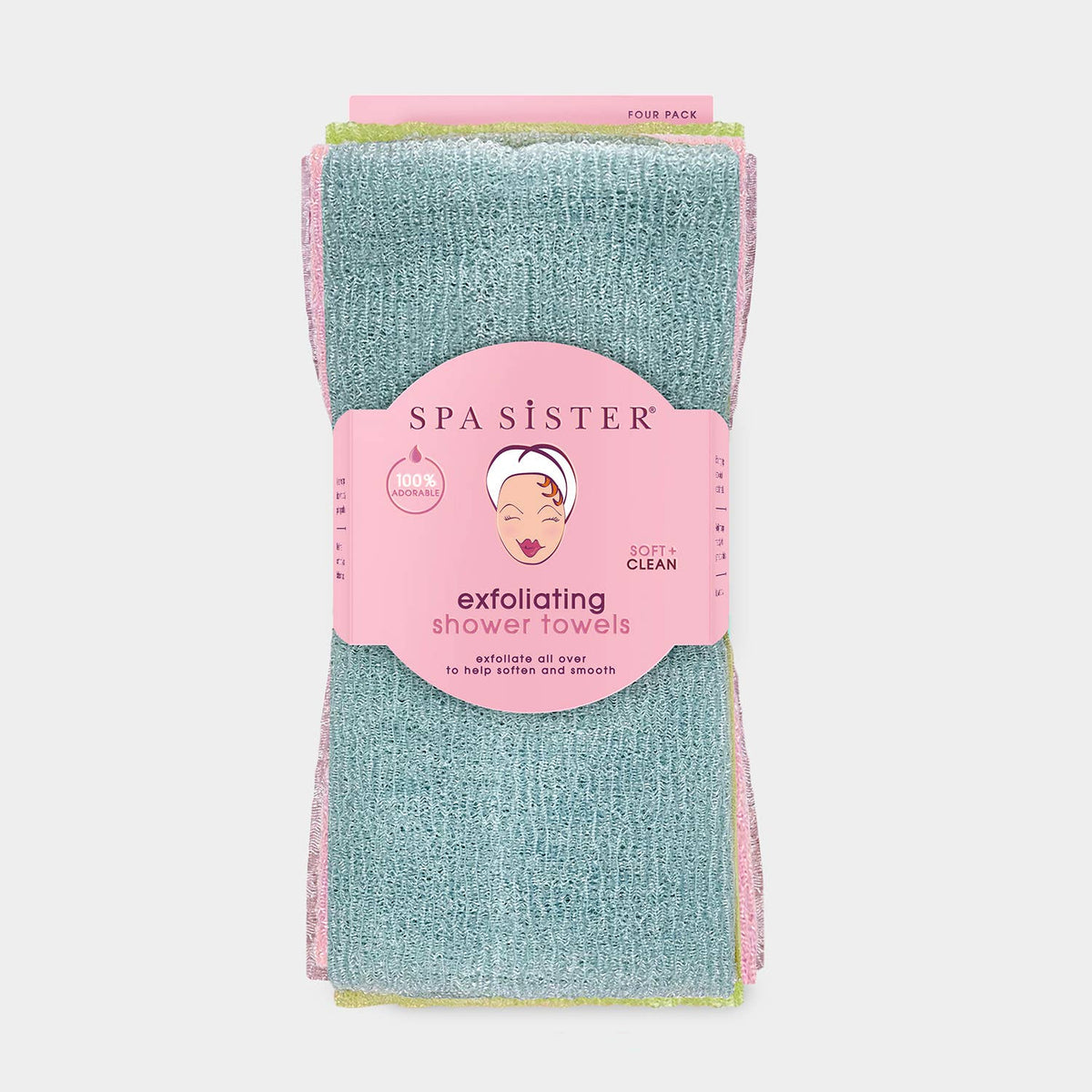 Exfoliating Shower Towels - 4PK: PINK / WHITE / PEACH / LIGHT PINK