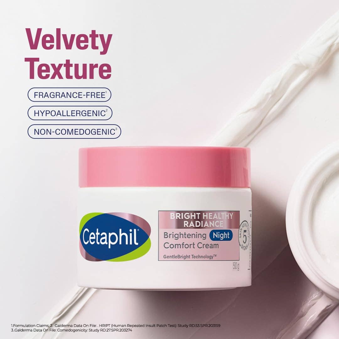 Cetaphil Brightening Night Comfort Cream | For Dark Spots, Uneven Skin Tone| Fragrance Free| Dermatologist Recommended, 50g