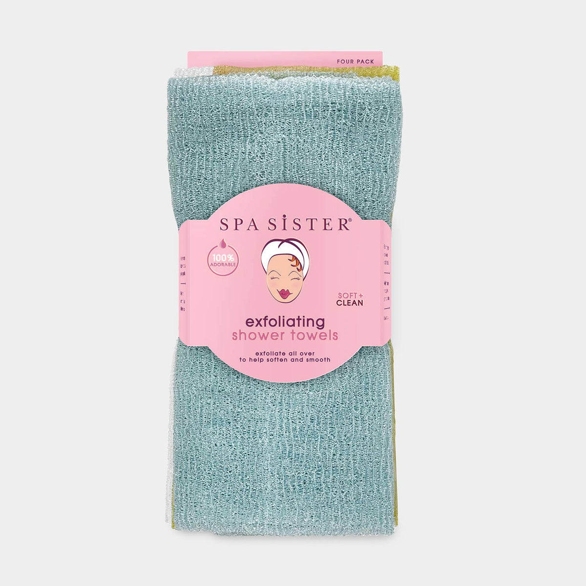 Exfoliating Shower Towels - 4PK: PINK / WHITE / PEACH / LIGHT PINK