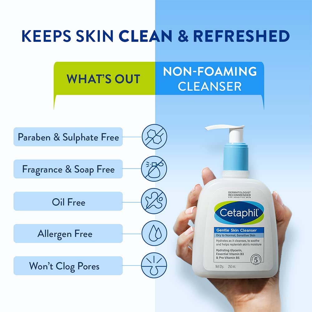 Cetaphil Paraben, Sulphate-Free Gentle Skin Hydrating Face Wash Cleanser with Niacinamide, Vitamin B5 for Dry to Normal, Sensitive Skin: 250 ml