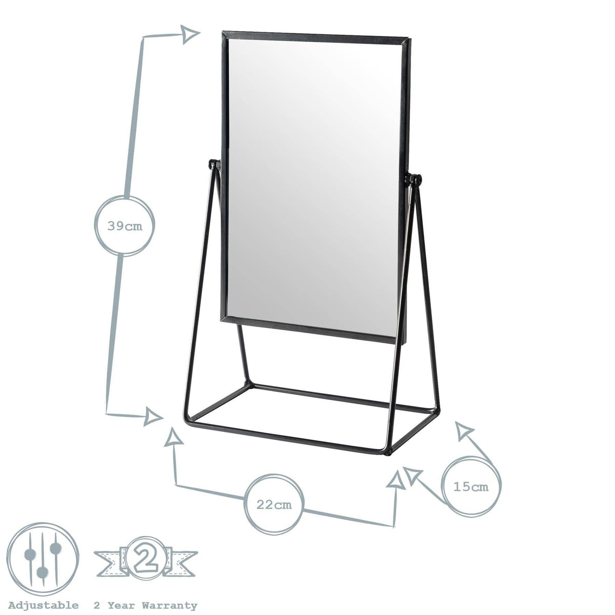 Harbour Housewares Dressing Table Mirror - 22cm - Black