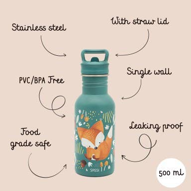 Stainless Steel Bottle - 500 ml - Crunchy The Fox