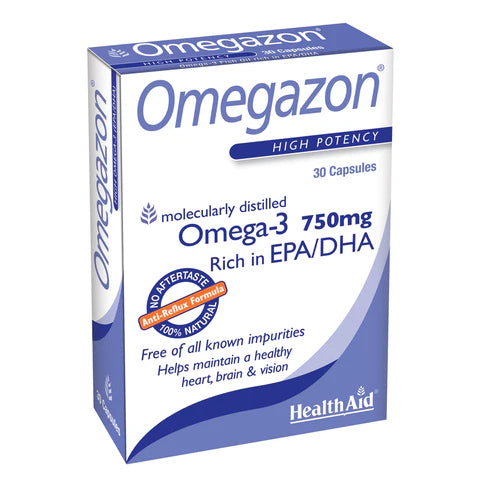 HealthAid Omegazon Omega 3 Fish Oil 30 Capsules - Cardiovascular and brain health support.