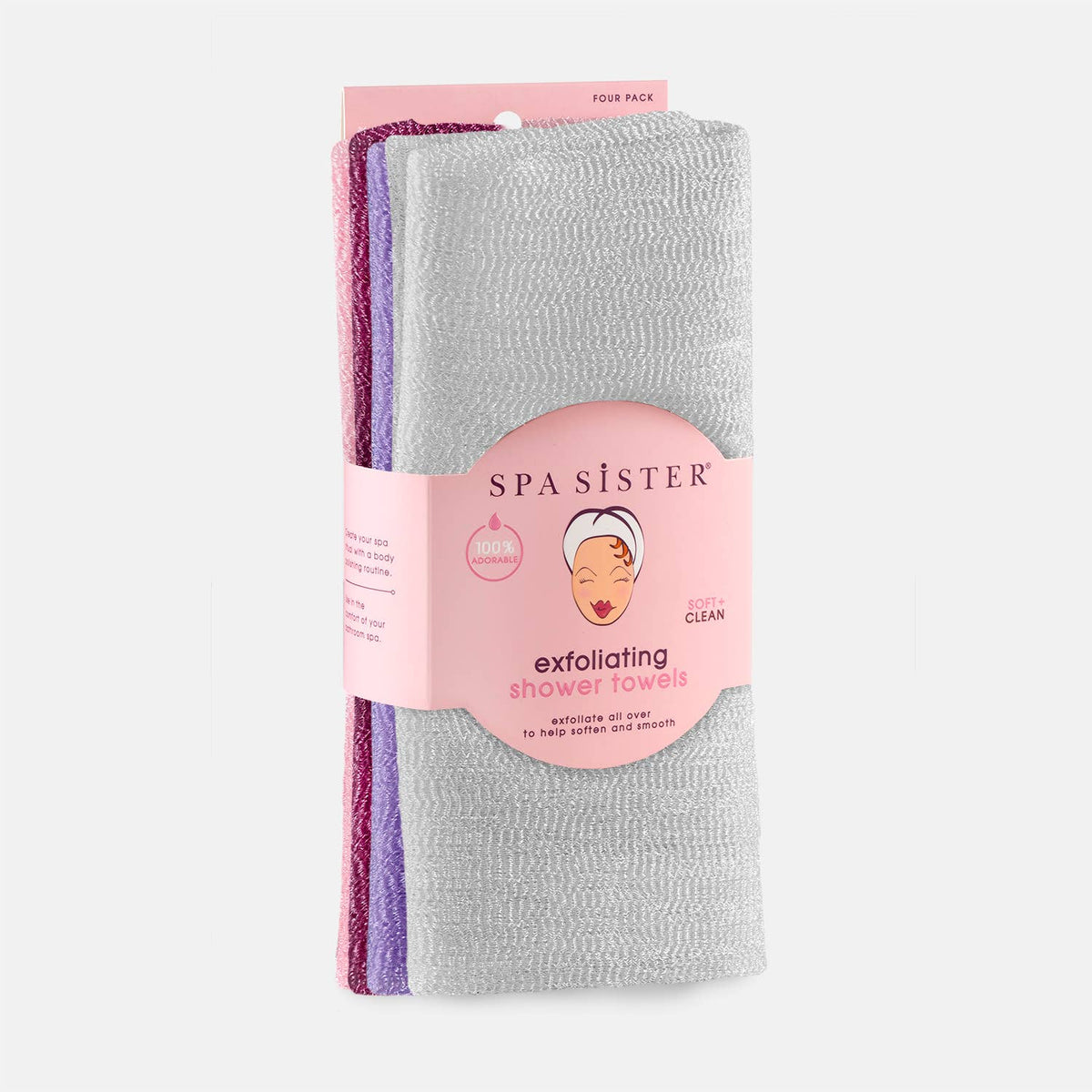 Exfoliating Shower Towels - 4PK: PINK / WHITE / PEACH / LIGHT PINK