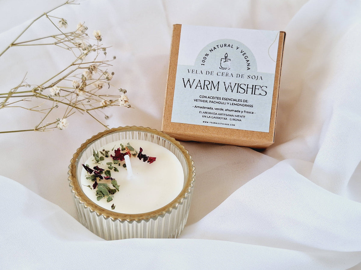 Soy candle (mini) glass jar vetiver, patchouli and lemongras: English
