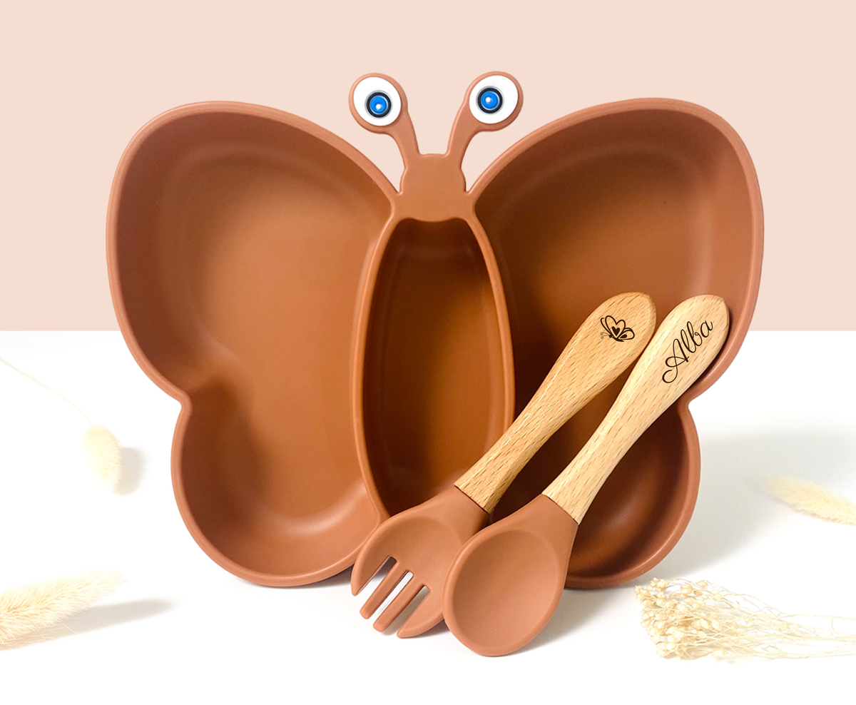 Papillon meal + cutlery set for children: Ocre