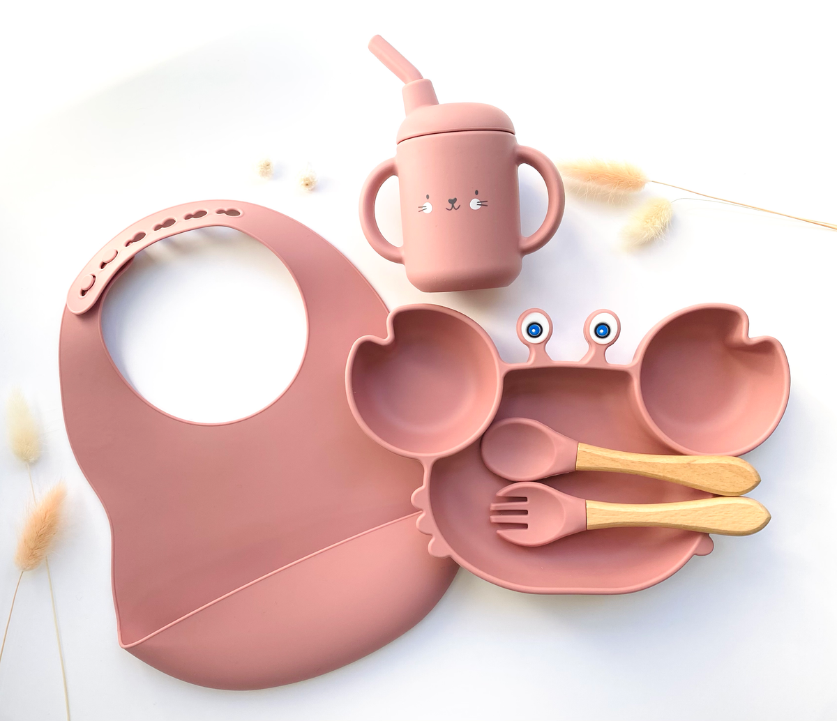 Meal pack+bib+straw glass for children: Sand