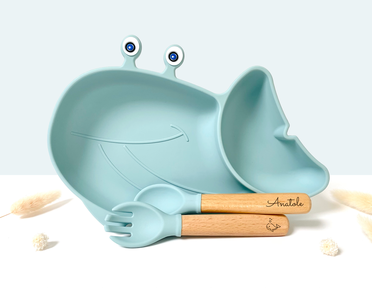 Whale shaped meal + cutlery set for children: Pink