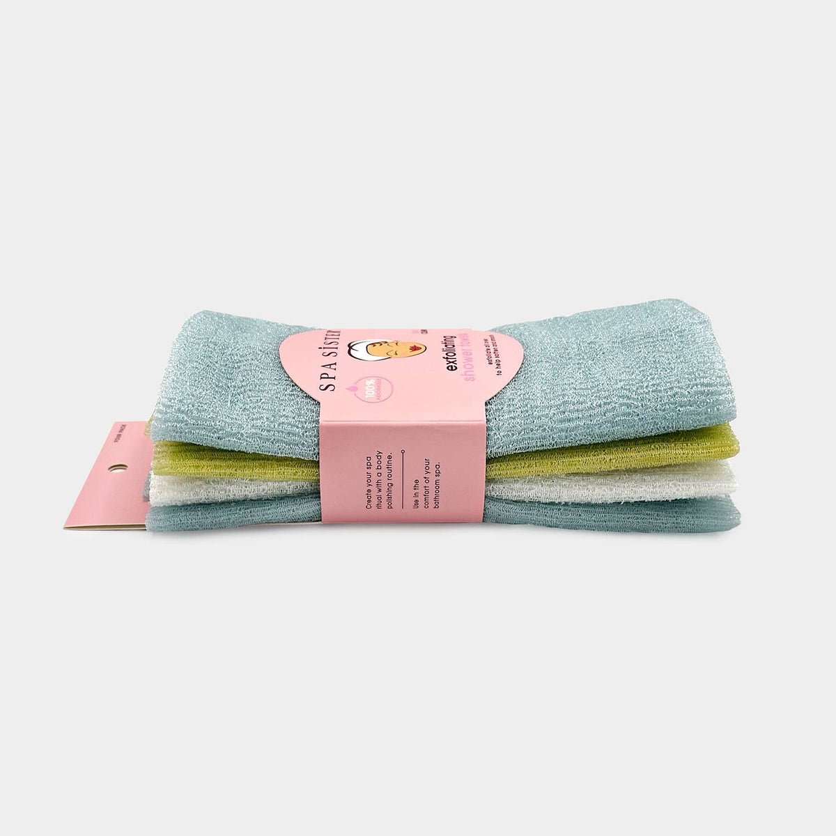 Exfoliating Shower Towels - 4PK: PINK / WHITE / PEACH / LIGHT PINK