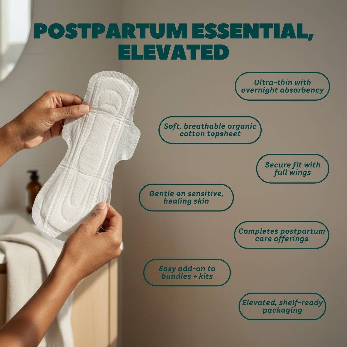 Organic Cotton Postpartum Pads — Overnight Absorbency