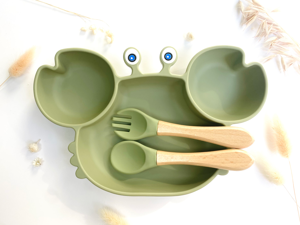 Crab-shaped meal set+cutlery for children: Sky Blue