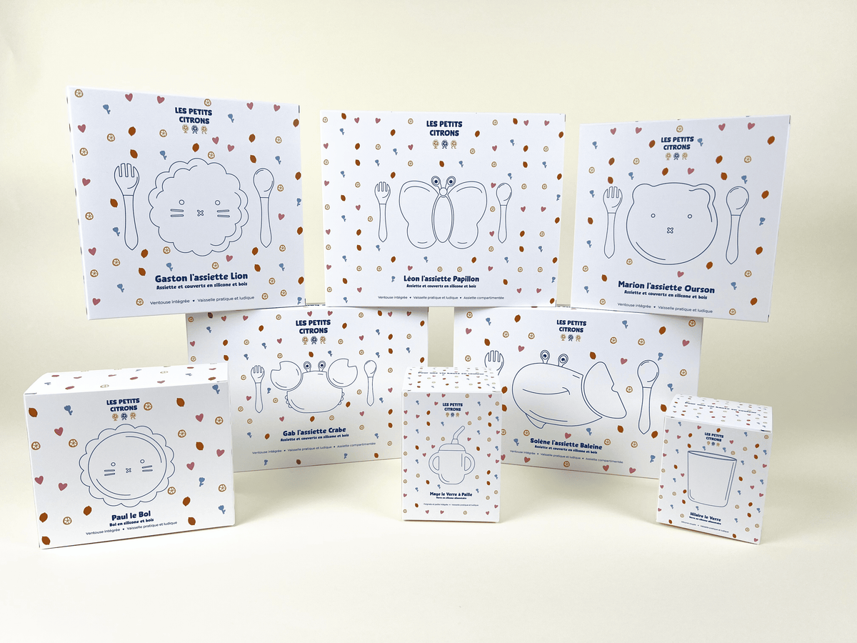 Meal pack+bib+straw glass for children: Bleu marine