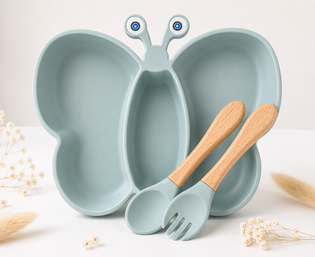 Papillon meal + cutlery set for children: Pink