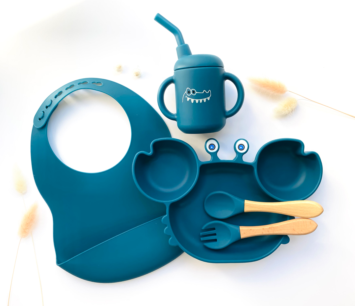Meal pack+bib+straw glass for children: Sand