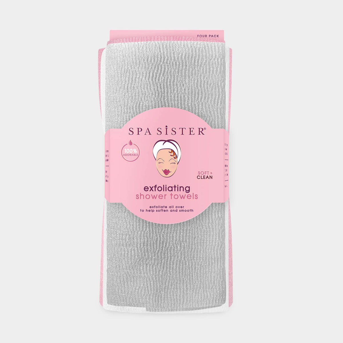 Exfoliating Shower Towels - 4PK: PINK / WHITE / PEACH / LIGHT PINK