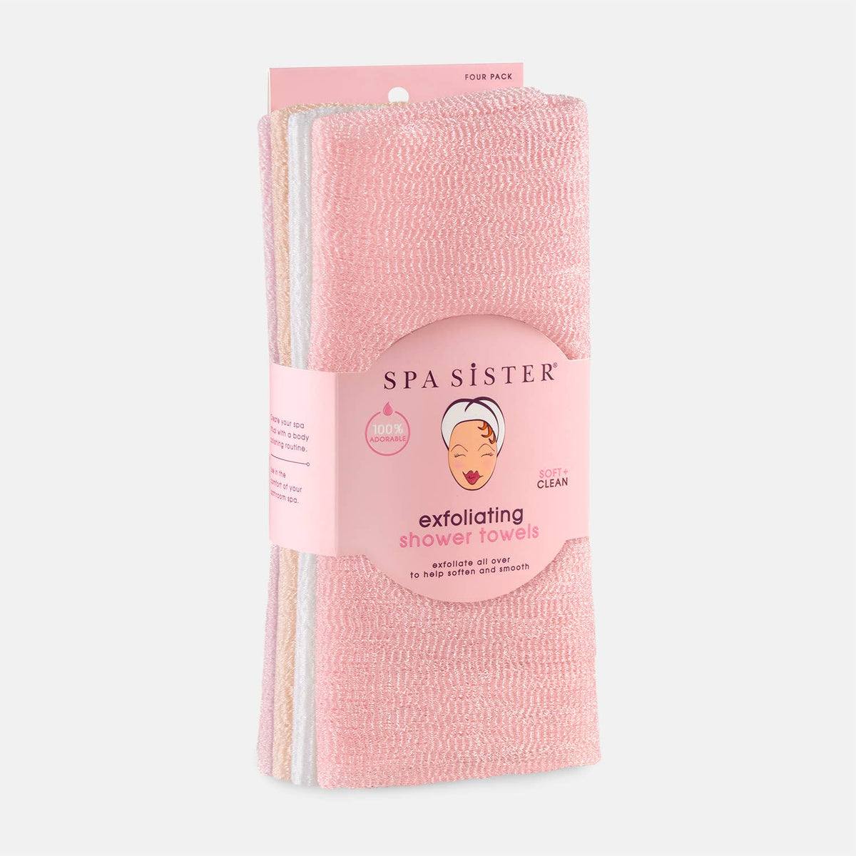 Exfoliating Shower Towels - 4PK: PINK / WHITE / PEACH / LIGHT PINK