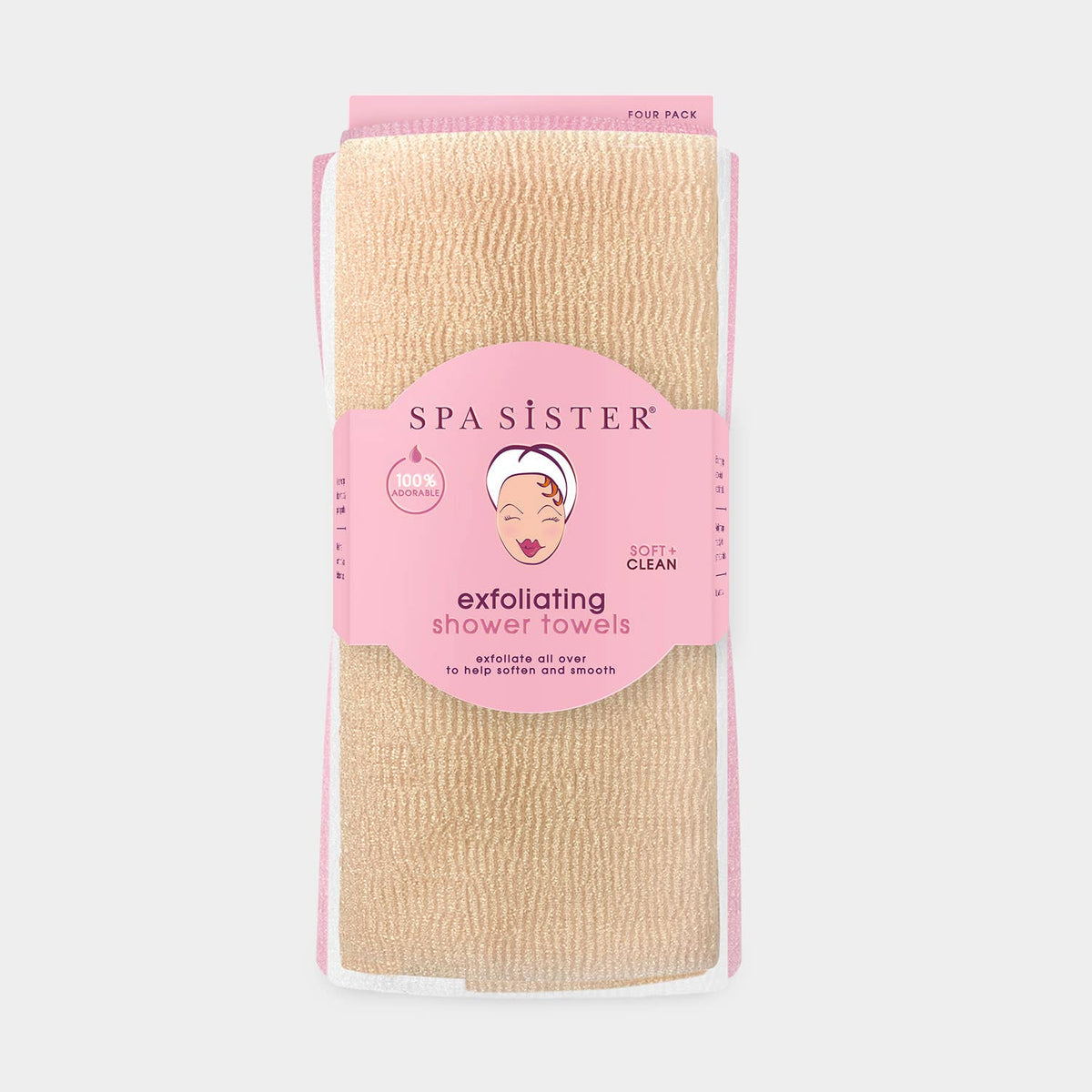 Exfoliating Shower Towels - 4PK: PINK / WHITE / PEACH / LIGHT PINK
