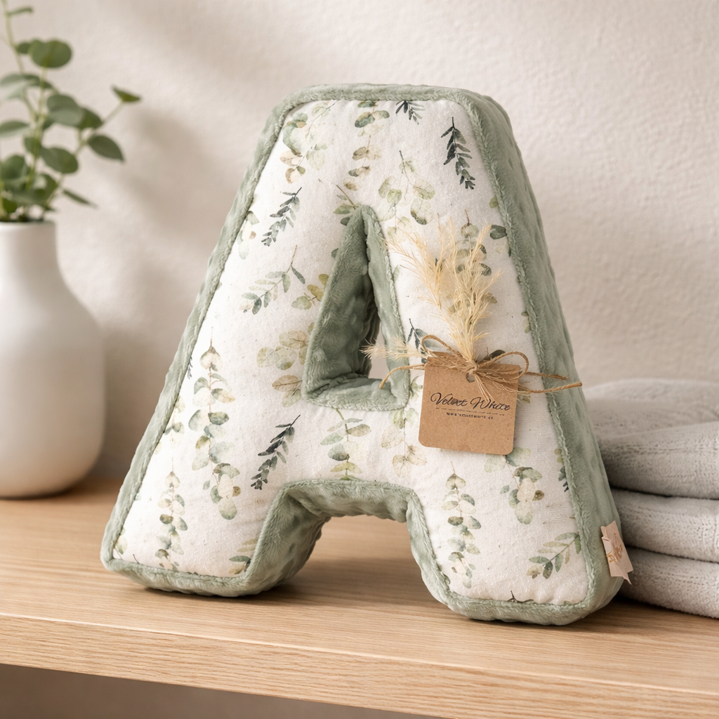 Personalized Letter A Pillow – Botanical Nursery Initial Cushion, Custom Monogram Baby Decor: A